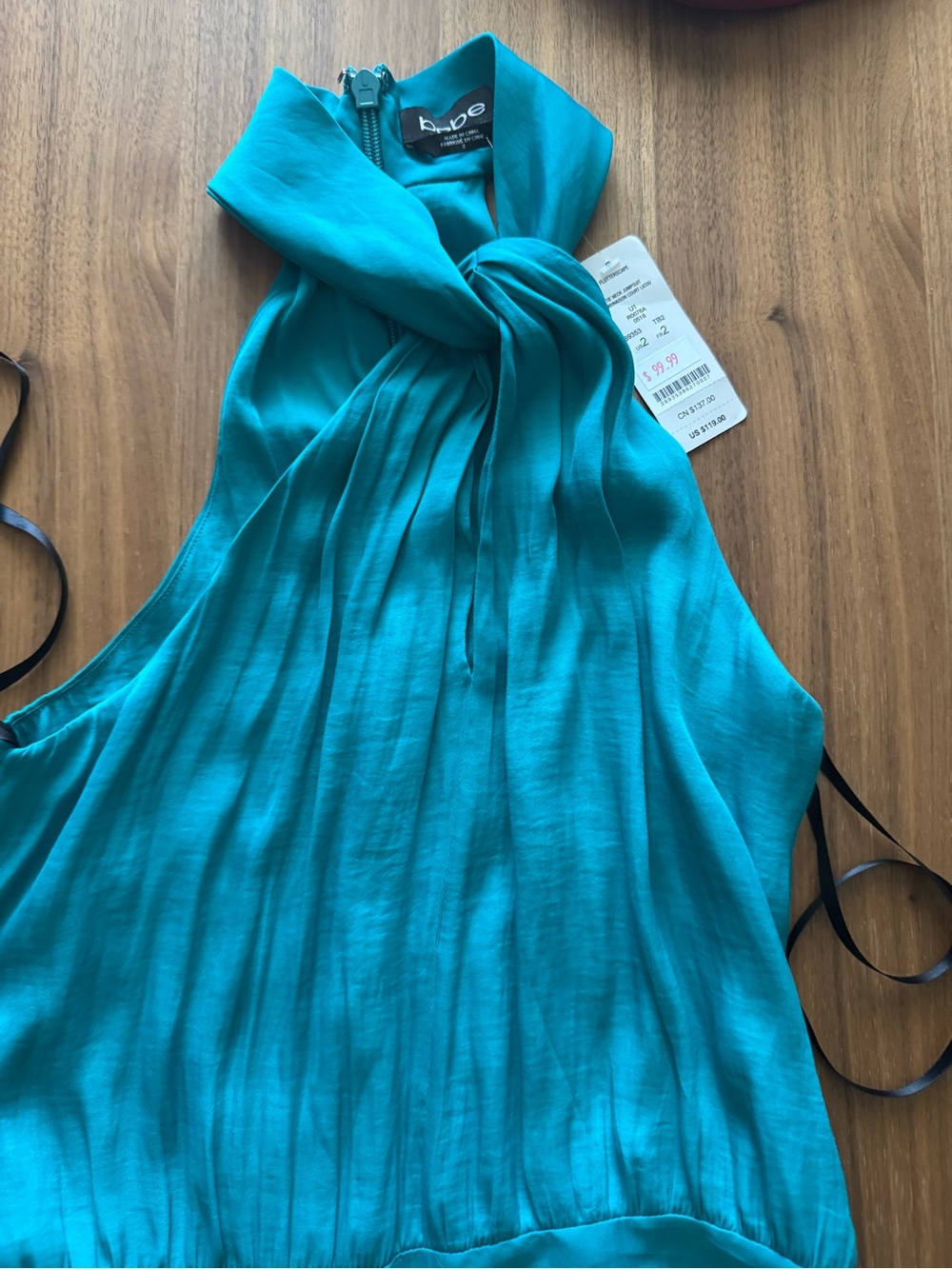 bebe Teal Halter Knot Jumpsuit - Picture 2 of 4
